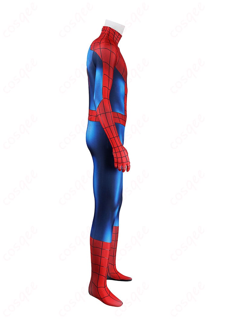 スパイダーマン衣装の右袖に施された立体装飾のディテール
