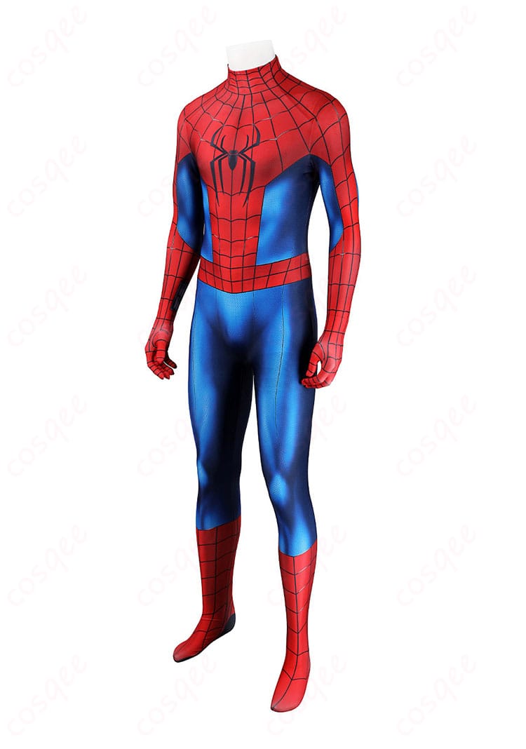 スパイダーマン衣装の左側面と袖部分のディテール