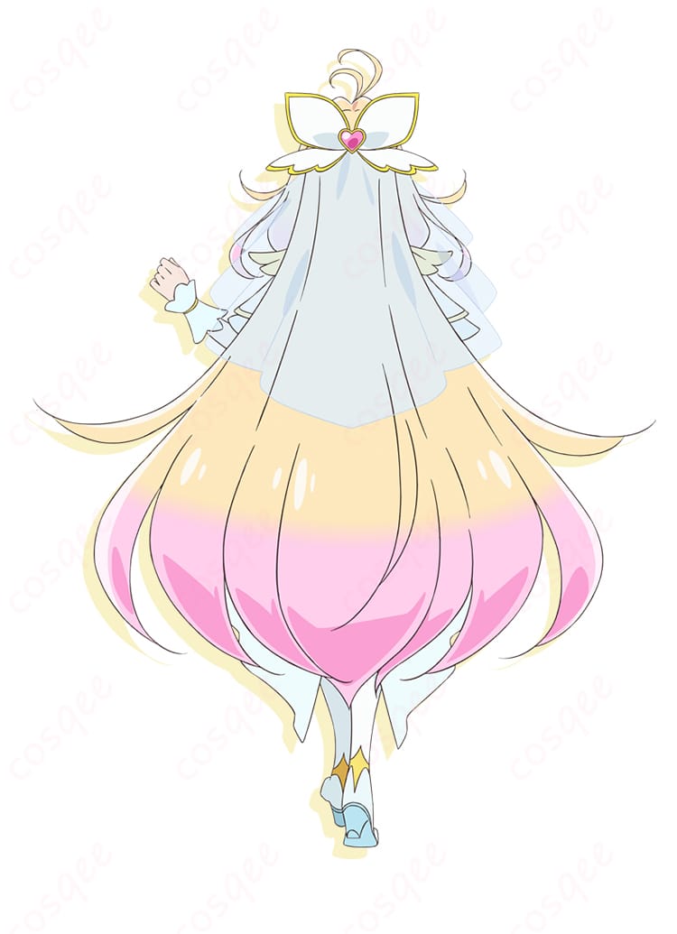 森亜るるかのキュアアルカナ変身後コスプレ衣装背面、後ろ姿の装飾と衣装ライン