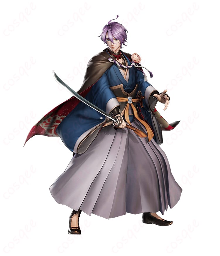 刀剣乱舞ONLINEの歌仙兼定通常衣装を左側から見た袴と重ね着のシルエット