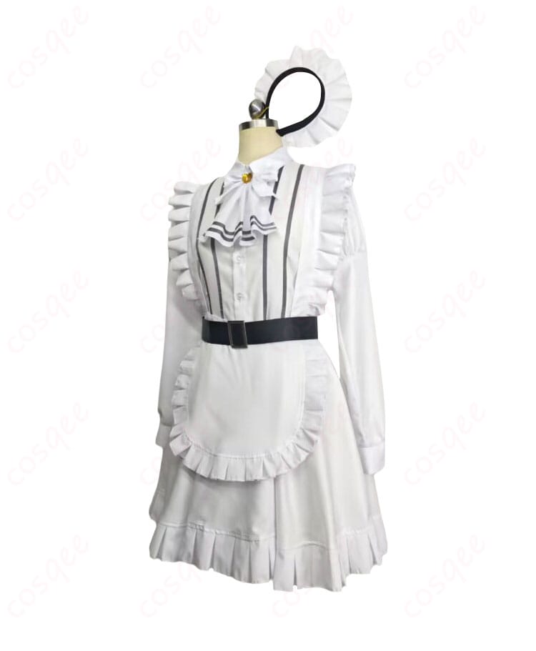 スノーホワイト白メイドコスプレ衣装の側面シルエットとエプロンの重なり