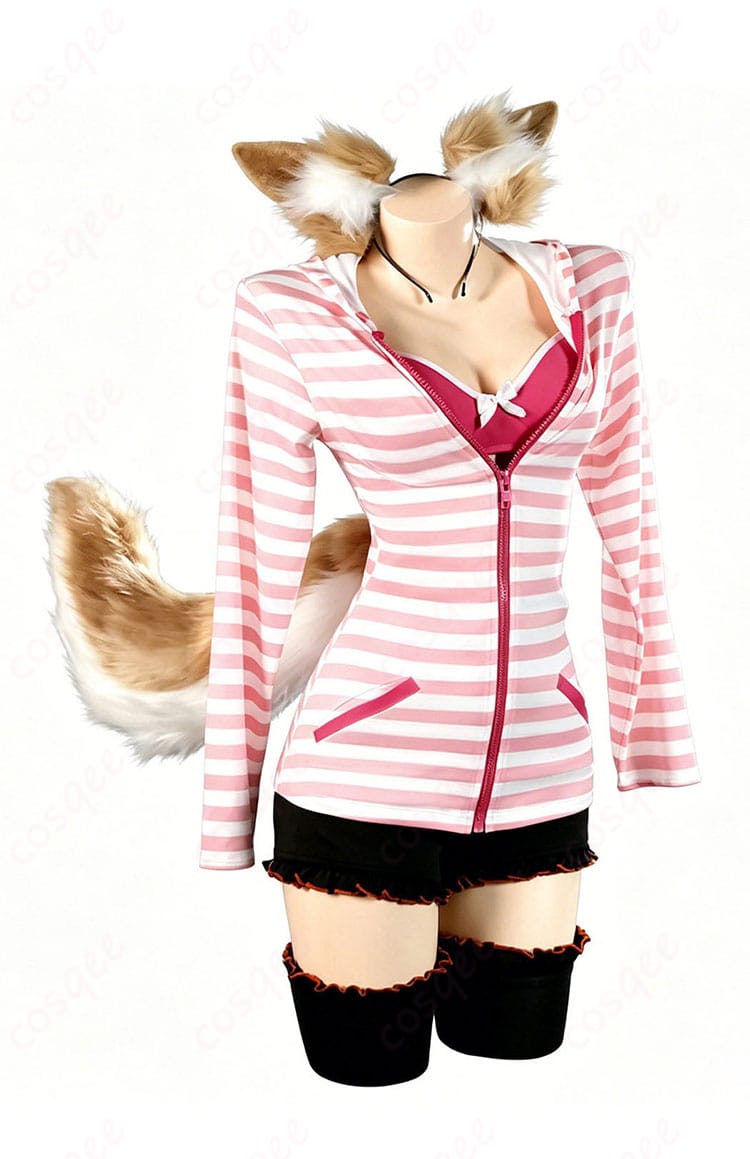 玉藻の前 私服Ver.のボーダーパーカーとショートパンツ正面デザイン