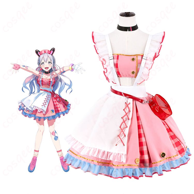 『BanG Dream! 夢限大みゅーたいぷ』宮永ののかのキャラクタービジュアルとピンクチェック衣装の商品構成