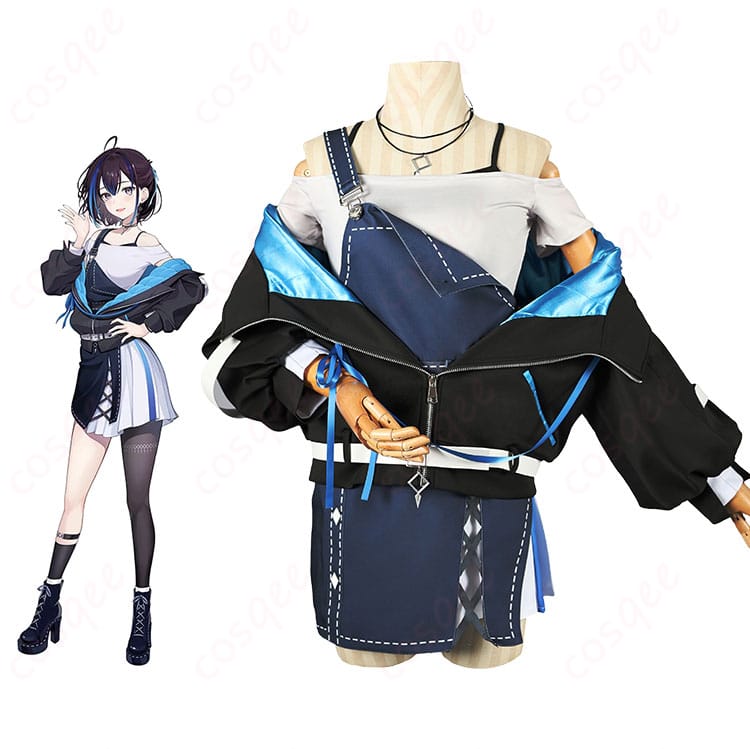 悠針れいのキャラクタービジュアルと喫茶Laid-Backコスプレ衣装の商品構成