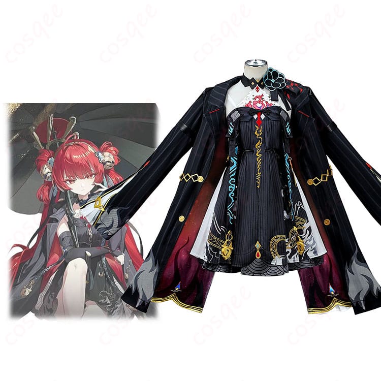鳴潮・鎖暝のキャラクター画像と黒系コスプレ衣装の商品比較