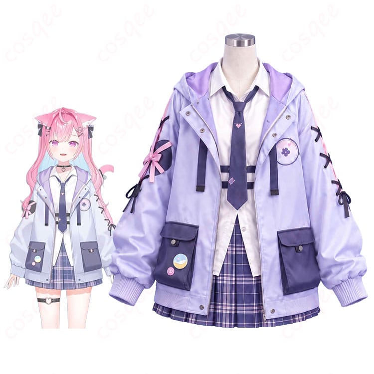 結城さくなのキャラクター画像と2026新衣装 制服Ver.のコスプレ衣装を並べた画像