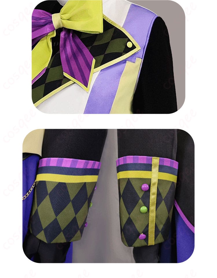 神代類 コスプレ衣装の衣領と袖の精緻な装飾デザイン。ディテールの美しさを強調。