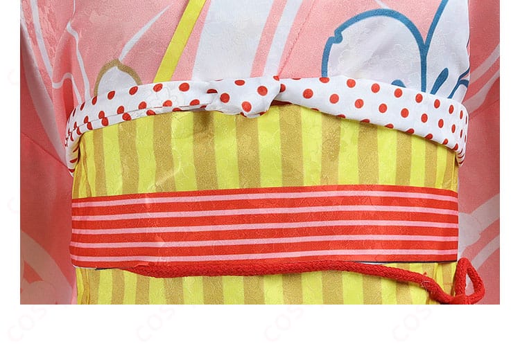 鹿目まどか 晴着 コスプレ衣装 ストライプ帯飾りディテール 品質確認