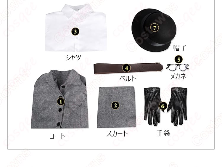 コスプレ衣装のセット内容を紹介する画像