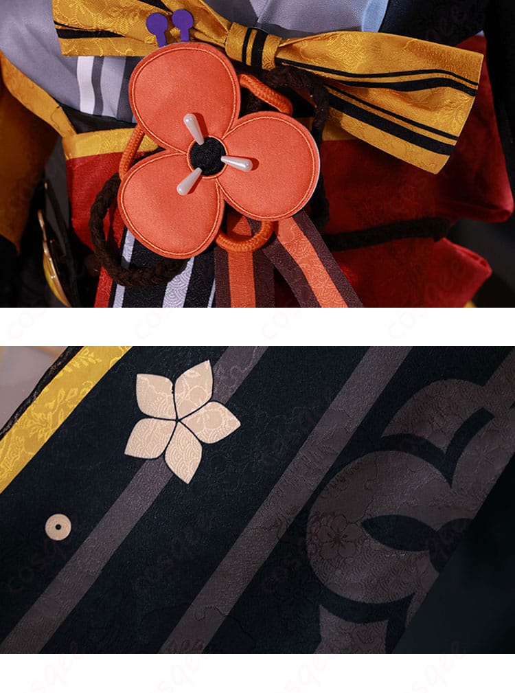 原神 千織 コスプレ衣装 腰部及袖襟装饰细节图。細部まで再現された美しい刺繍と装飾が特徴です。