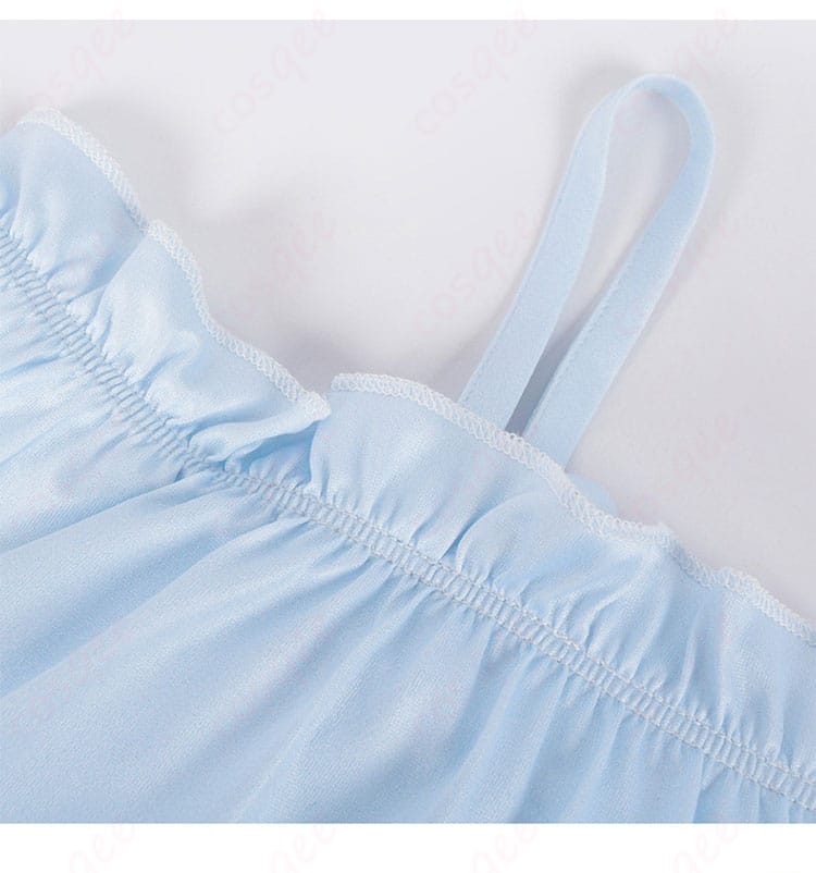 星野アイの青いビスチェコスプレ衣装の肩紐細部。デザインとフィット感の詳細。