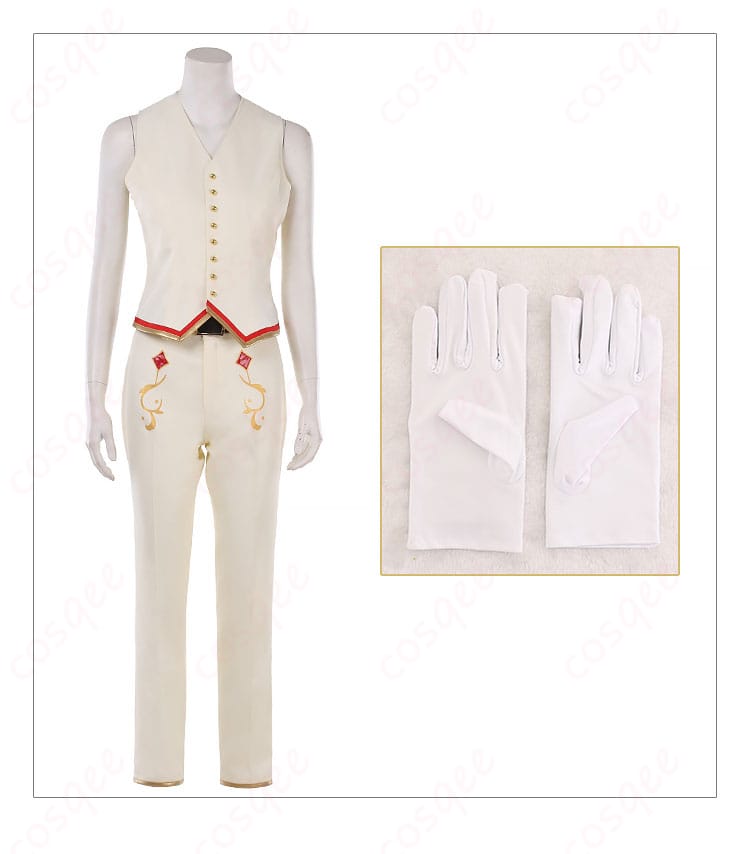 あんさんぶるスターズ!! 日々樹渉 コスプレ衣装 春雷*謳歌のテンペストの内搭単馬甲、パンツ、手袋のディテール。細かい装飾が特徴的。