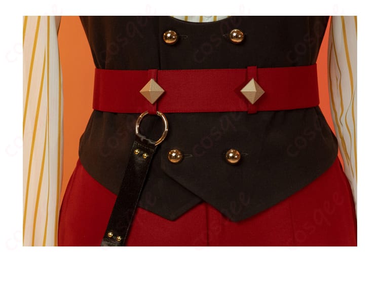 あんさんぶるスターズ!! Trickstar コスプレ衣装 衣襟の赤い腰帯装飾。特徴的な赤色が、衣装にアクセントを加えています。