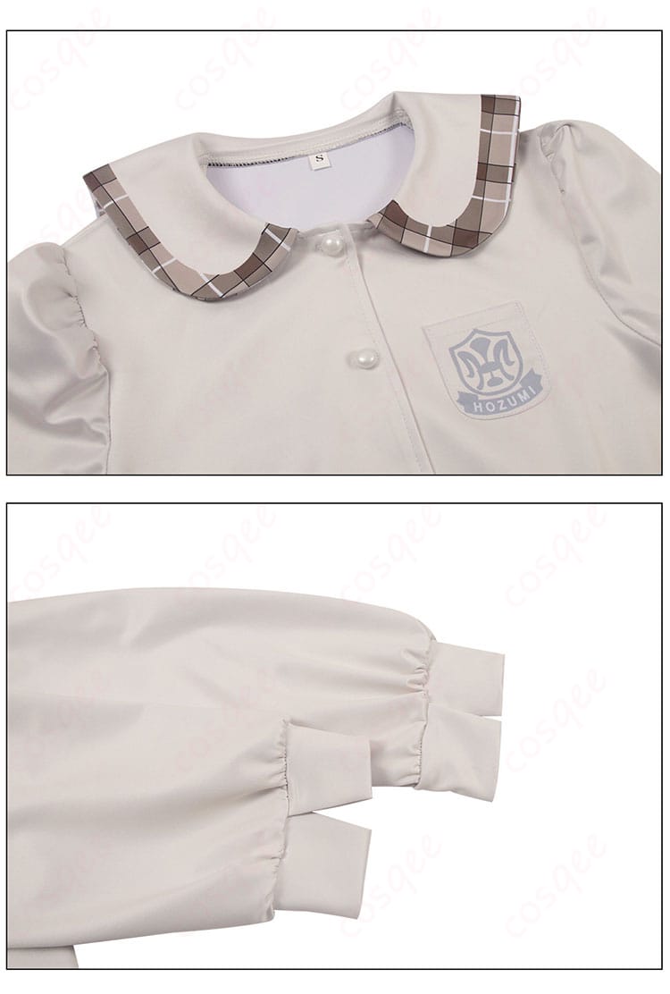 春日野穹制服コスプレ衣装の衣領と衣袖のディテール画像。高い再現度の刺繍とデザイン。