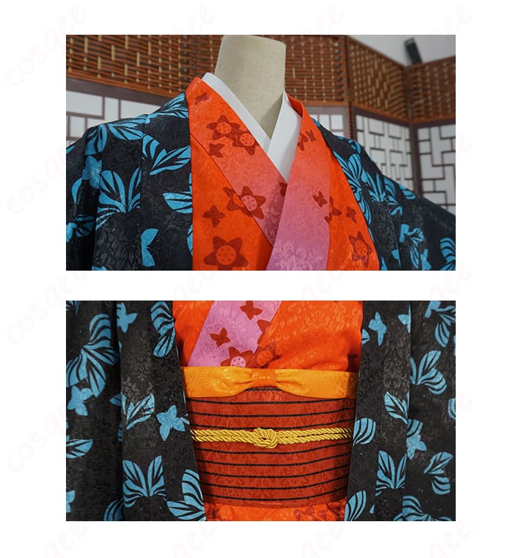 産屋敷あまね コスプレ衣装の衣領、門襟、腰封のディテール。精密な刺繍と美しい縫製が際立つ部分です。