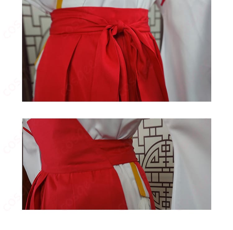 花散里 コスプレ衣装の赤いウエストベルトの詳細。鮮やかな赤色とデザインが特徴です。