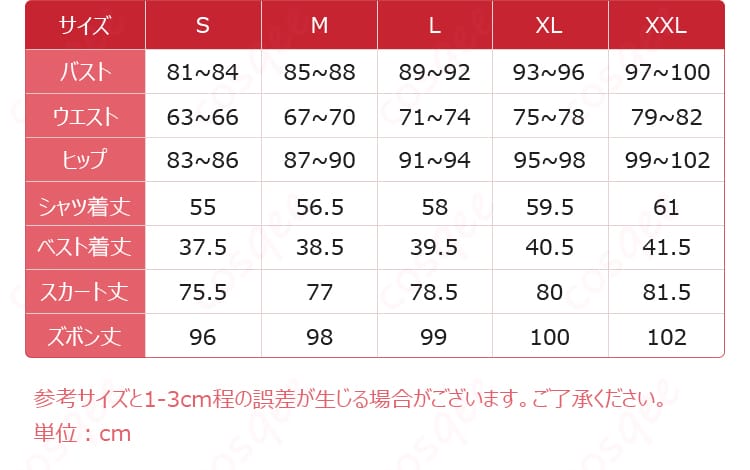IdentityV 昆虫学者 メリー・プリニウス コスプレ衣装 サイズとサイズ対応データ - サイズガイドを表示