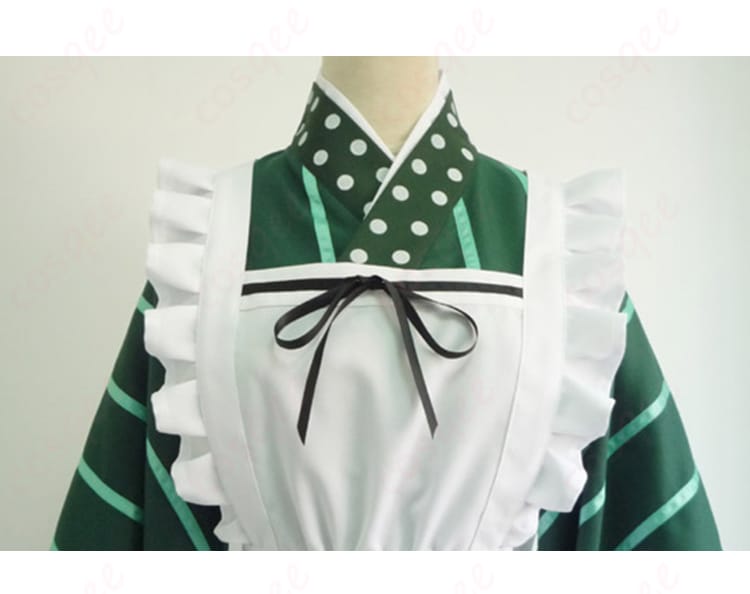 宇治松千夜 コスプレ衣装 ラビットハウス制服の胸元装飾の詳細。美しい刺繍とデザインをクローズアップでご覧ください。