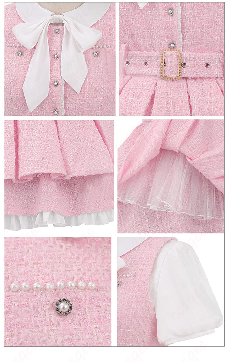 ラブライブ! 高坂穂乃果 コスプレ衣装のセット内容を示す装飾ディテール。ワンピース、シャツ、ベルト、スカーフ、帽子を確認できます。