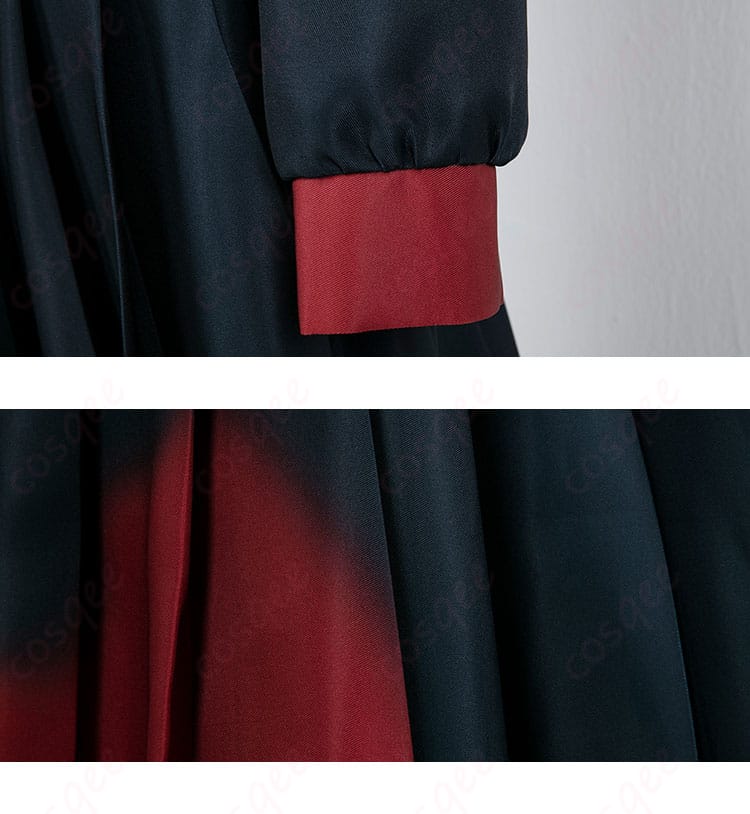 剣先ツルギの衣袖とスカート裾の装飾詳細。美しい縫製とアクセントが際立つディテール。コスプレ衣装に最適です。