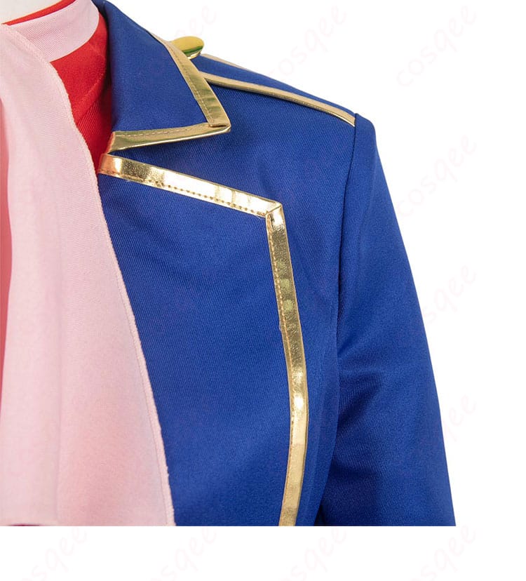 ピーチ姫 剣士 コスプレ衣装の肩と襟まわりの装飾ディテール。重厚感あるデザインが魅力。