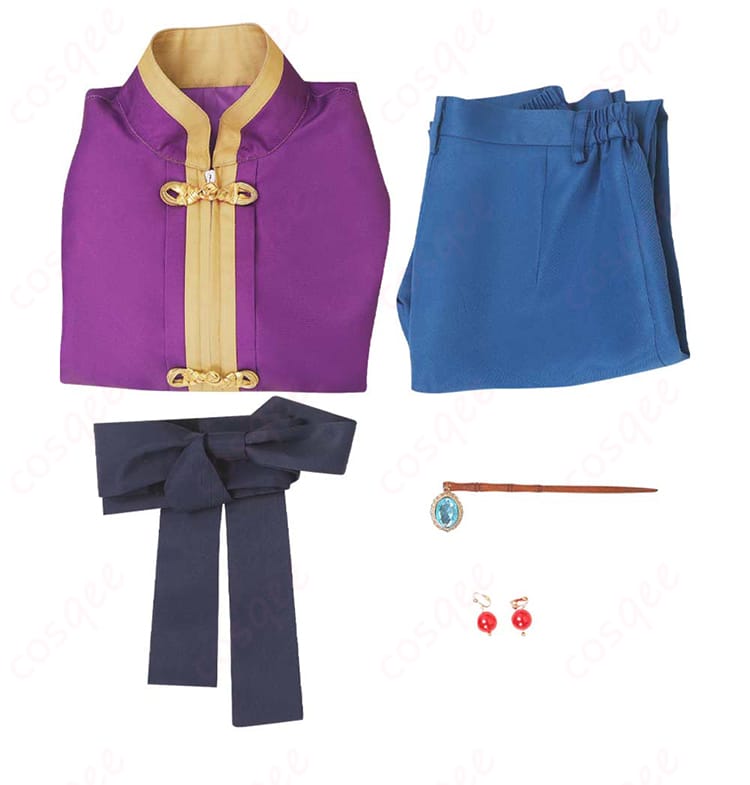 プリンセスピーチ Showtime! ピーチ姫のコスプレ衣装のセット内容。上着、ズボン、帯、髪飾りが含まれています。