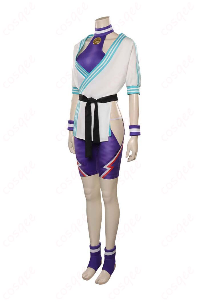 ストリートファイター6 マノン コスプレ衣装 側面図。レオタードとコートのデザインが美しく、コスプレイベントに最適です。