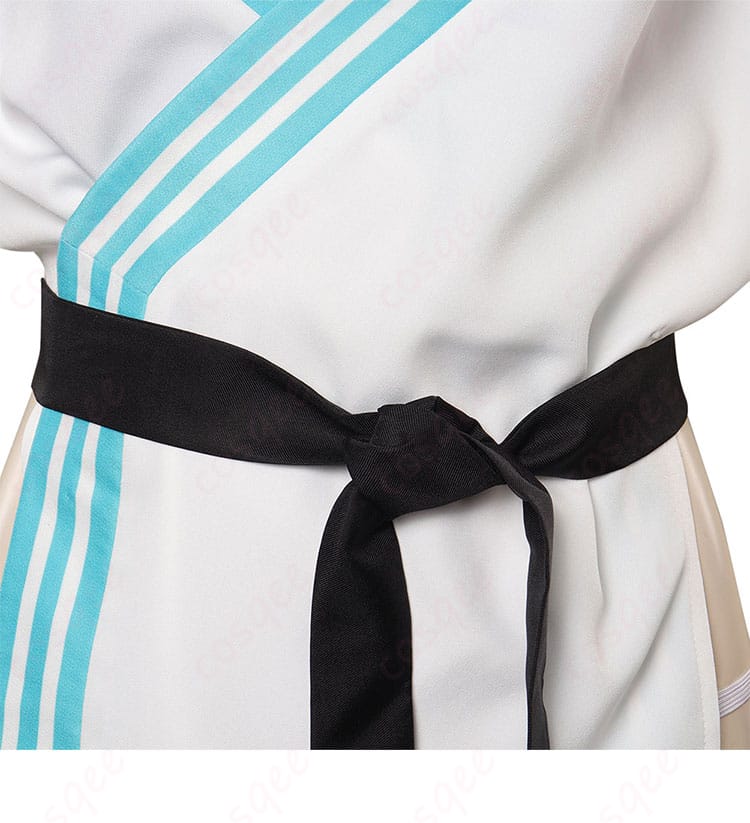 ストリートファイター6 マノン コスプレ衣装 腰部黒系带装飾。腰の黒いリボンがアクセントとなり、全体のコーディネートを引き締めます。