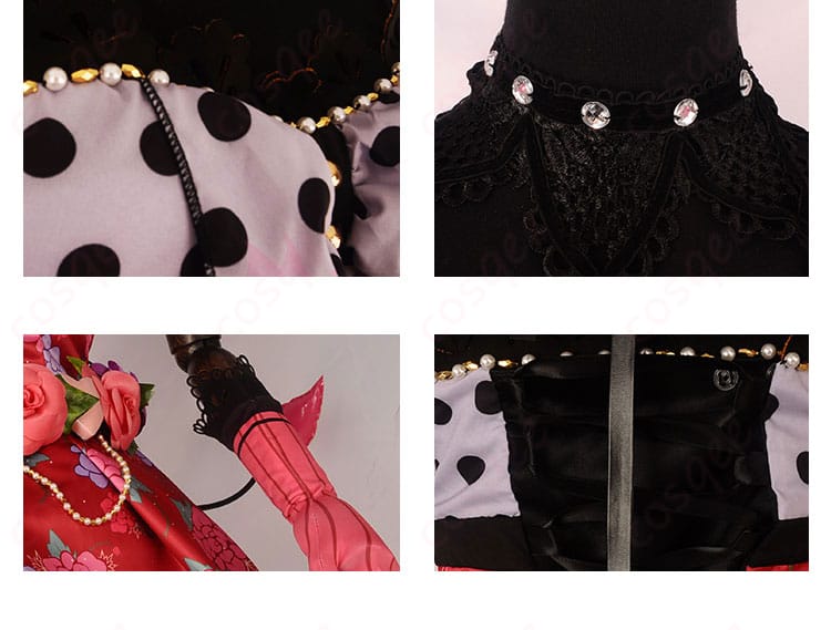 衣装の装飾部分を詳しく映した画像。刺繍やアクセサリーがしっかりと表現されています。