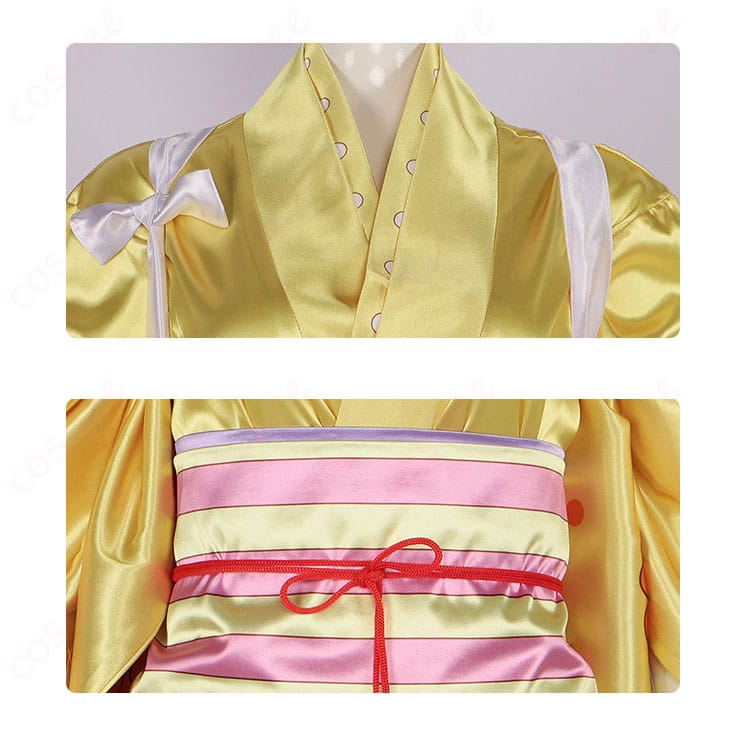 ONE PIECE 菊の丞 コスプレ衣装の衣領と腰封の装飾詳細。高い再現度と快適な着心地を実現。