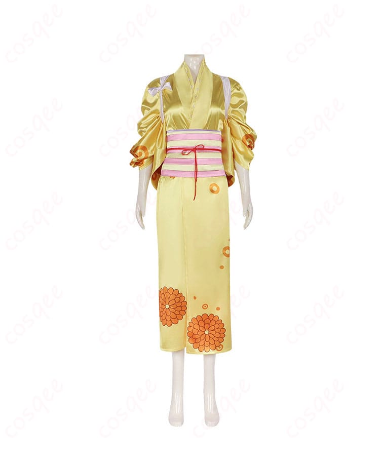 ONE PIECE 菊の丞 コスプレ衣装の正面図。詳細なデザインと忠実な再現度が特徴。コスプレ衣装通販で今すぐチェック!