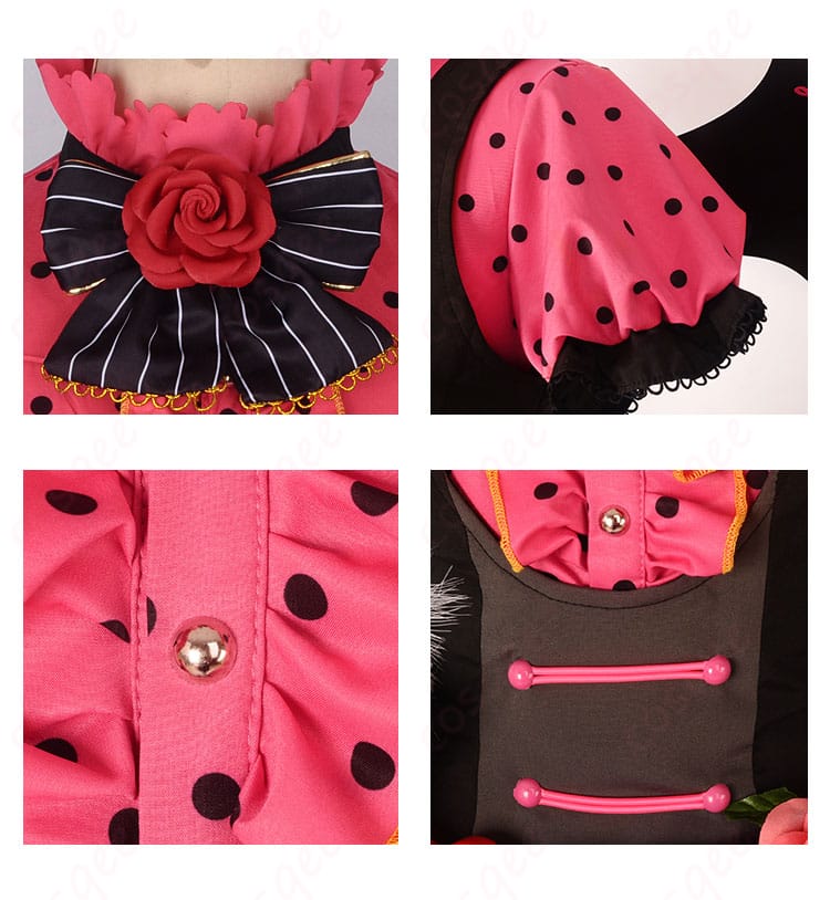 園田海未 コスプレ衣装の衣領、腰封、袖子の装飾部分。細部にこだわったデザインが光ります。