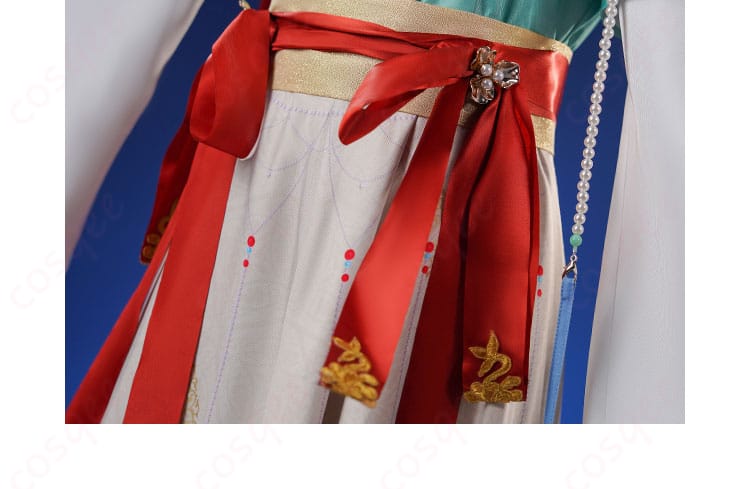 曲娘のコスプレ衣装の腰封と系紐の詳細。細部までこだわり抜いた作り。