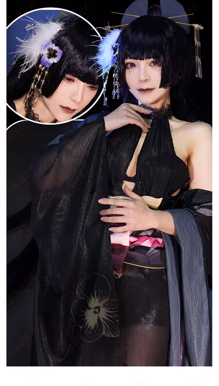 菫のコスプレ衣装「長夜に花」の頭飾りの細部画像。美しいアクセサリーが見て取れます。
