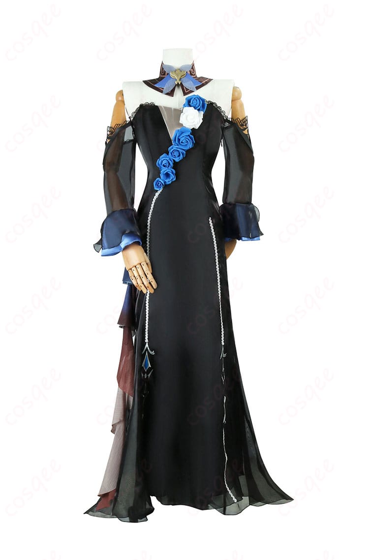 エウルア・ローレンス コスプレ衣装の正面ビュー。忠実再現のディテールをお楽しみください。