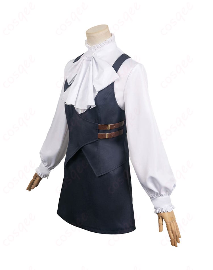 ヨル・フォージャー コスプレ衣装の側面図。スカートとベストのシルエットが美しく再現されています。