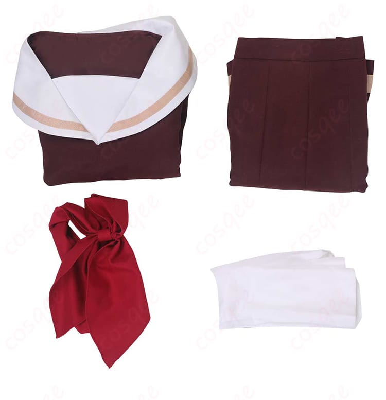 黄前久美子 コスプレ衣装 セット内容の全体画像。スカート、トップス、リボン、靴下が含まれ、すべて完璧に再現。