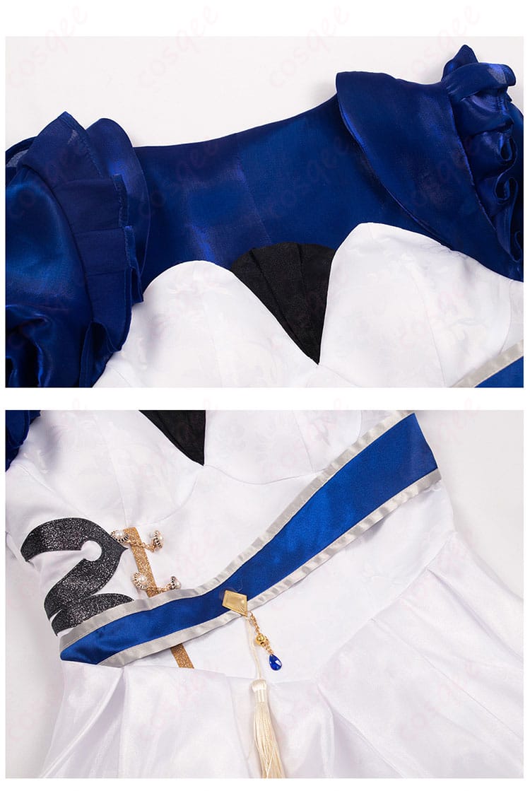 フリーナのコスプレ衣装の領口と腰封の装飾ディテール。細部まで再現されたデザインが魅力的で、コスプレ愛好者に最適です。