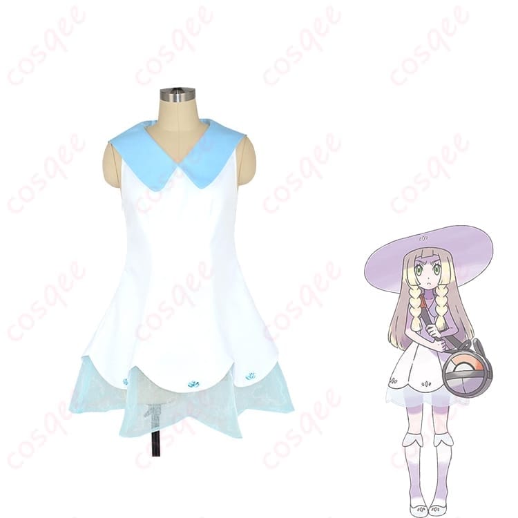 ポケモン サンムーンのリーリエを清楚に纏う ワンピース・帽子・靴下のコスプレセット - 4枚目の画像