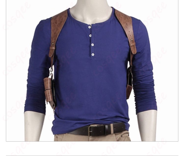 ネイサン・ドレイク コスプレ衣装の背面の詳細画像。正確なデザインでリアルに再現されています。