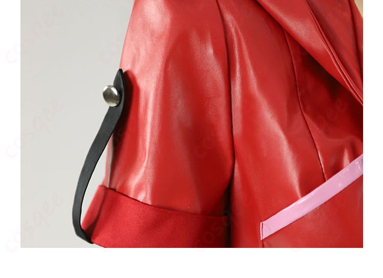 ハーレイ・クイン コスプレ衣装の肩袖装飾細部。鮮やかな色使いとファッション性の高いデザイン。写真撮影におすすめ。