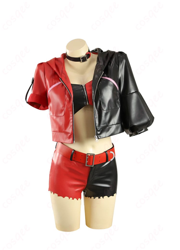 異世界スーサイド・スクワッド ハーレイ・クイン コスプレ衣装の正面図。鮮やかなデザインと細部まで忠実に再現された服装。コスプレ衣装通販で購入可能。