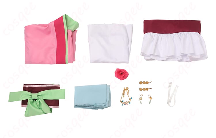 薬屋のひとりごと 猫猫(マオマオ) コスプレ衣装 セット内容画像。衣装一式、髪飾り、耳飾り、ネックレス