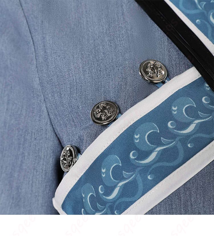 アバター カタラ コスプレ衣装の門襟と衣襟の装飾。オリジナルデザインの美しい仕上がりを強調。