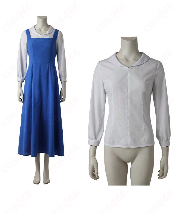 ベルのコスプレ衣装に合わせた白いシャツの細部。高品質な素材で作られたシャツは、ディテールにこだわった作りです。