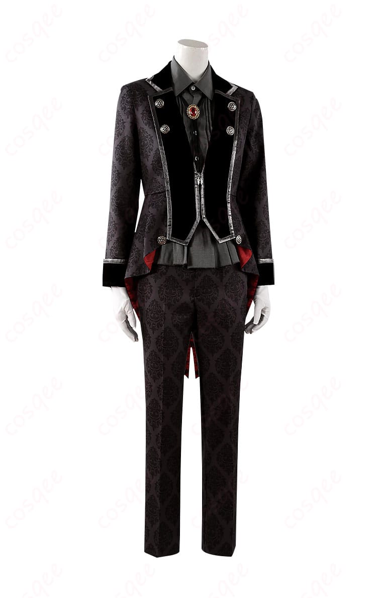 御影玲王 アリス風コスプレ衣装の服装詳細。花柄や刺繍などの細部まで忠実に再現されたデザイン。