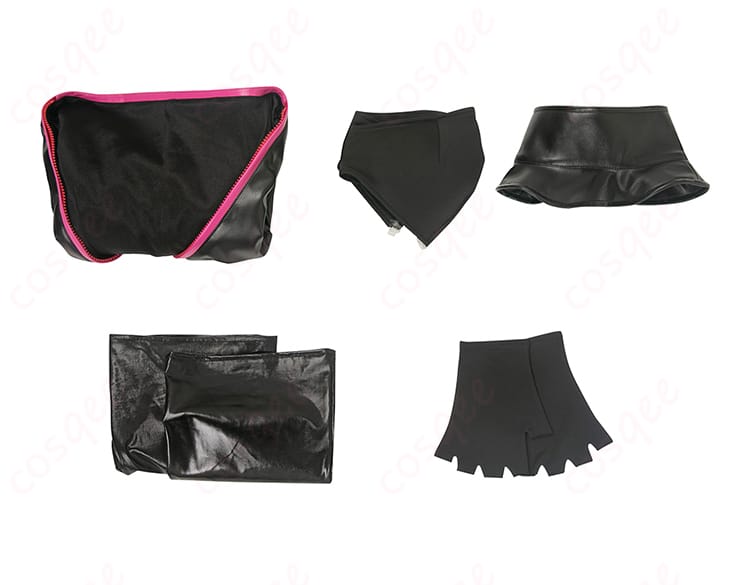 ハズビン・ホテル エンジェル・ダスト コスプレ衣装 セット内容の全てを表示。手袋、つけ襟などが含まれています。