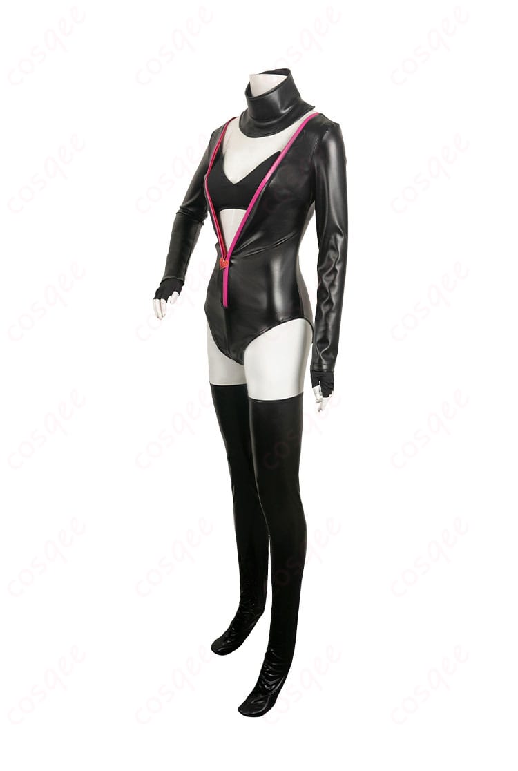 ハズビン・ホテル エンジェル・ダスト コスプレ衣装 側面ビュー。衣装のラインと細部がよく分かります。