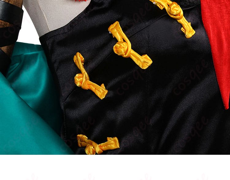 アークナイツ シー コスプレ衣装 衣襟系扣装饰细节图 - 衣襟にある装飾的な系結びとボタンのデザインが美しく表現された画像