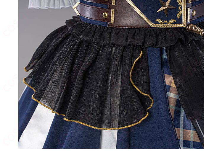 有馬かなのコスプレ衣装のスカート部分の装飾ディテール。動きに合わせたデザインが特徴。